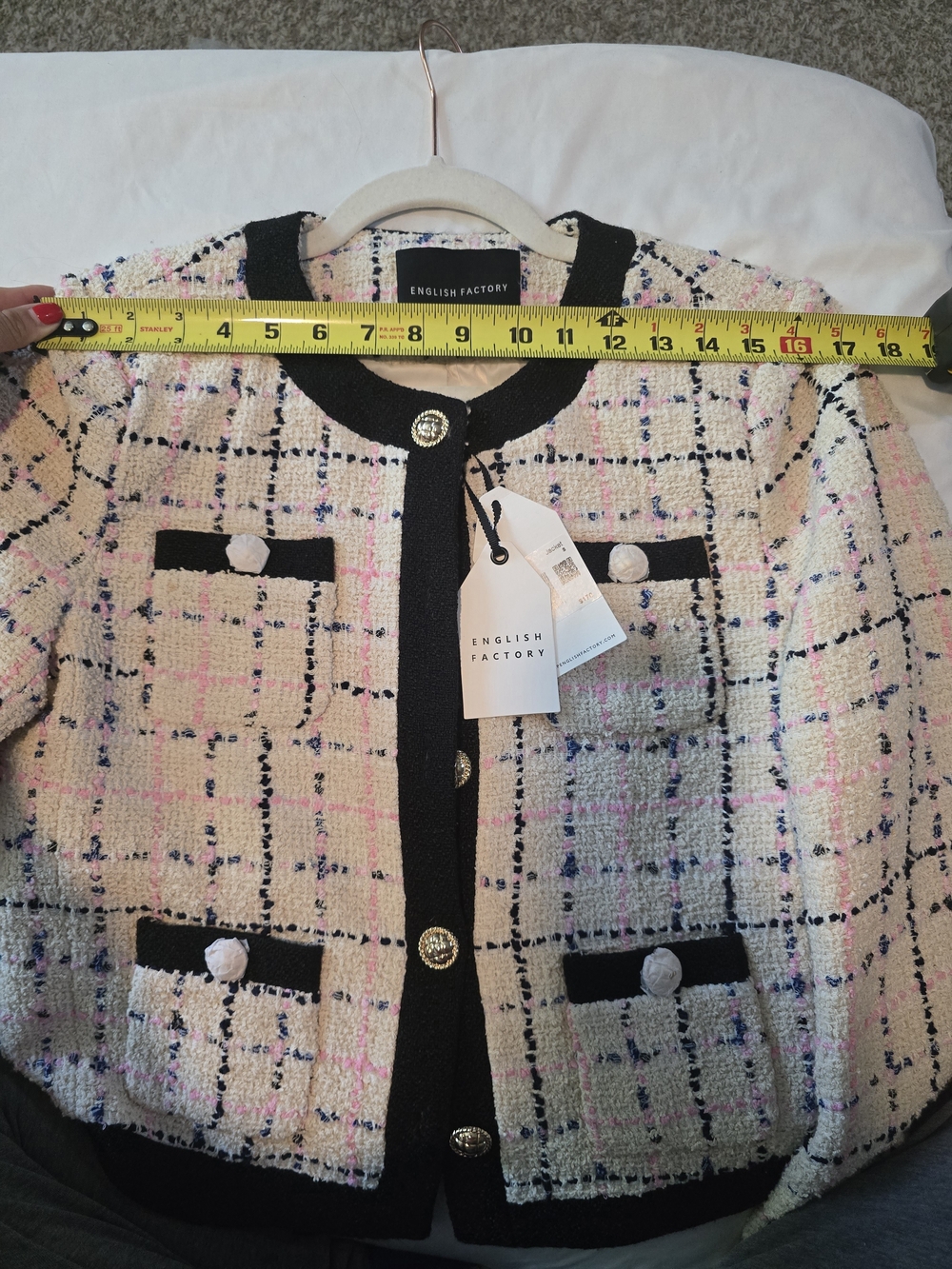 NWT English Factory Tweed Blazer Jacket With Gold Buttons - Picture 14 of 16